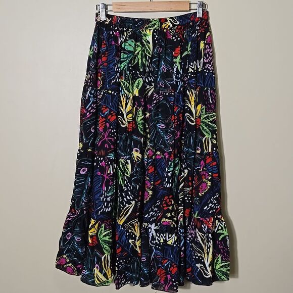 Serengeti Colorful Floral Tiered Midi Skirt Tropical Island Vacation Coastal - Picture 12 of 14